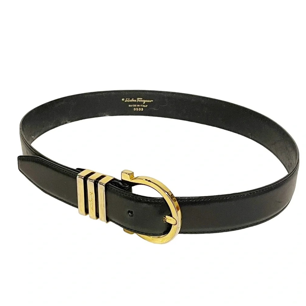 Salvatore Ferragamo Womens Black Gold Hardware Lizard Belt